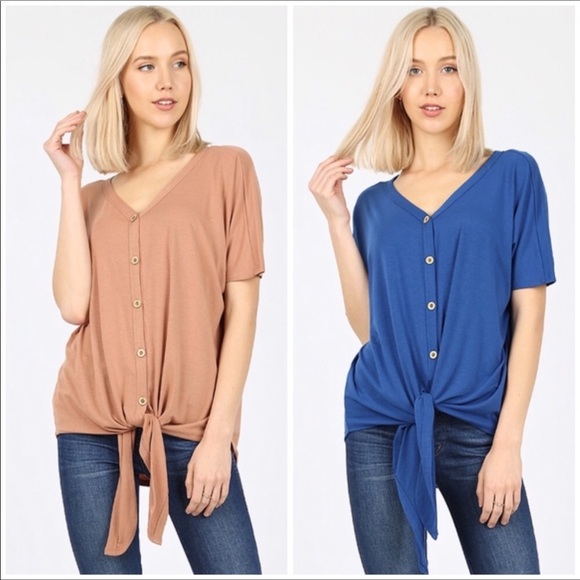 Pink Button-Up Knot Front Tee - Picture 3 of 6